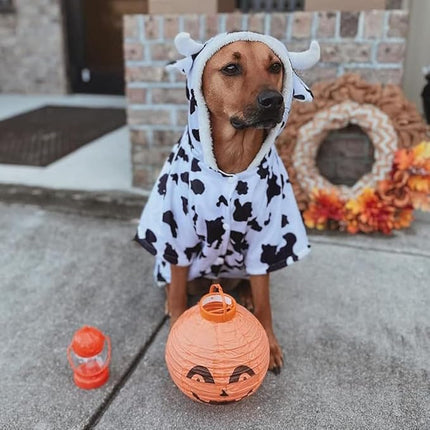 FLAdorepet Halloween Dog Cow Costume Outfits for Small Medium Large Dog Winter Fleece Puppy Jacket Coat Hoodie Funny Dog Clothes Golden Retriever (4XL, White)