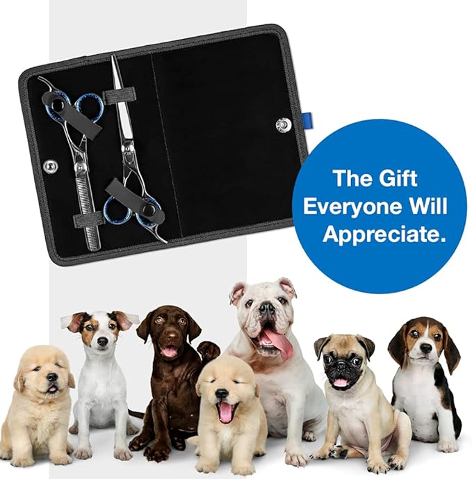Laazar Pet Grooming Set - 7" Straight Pet Grooming Scissors & 6.5" Pet Thinning Shears with 42 Teeth | Professional Dog Scissors Kit | Use as Cat and Dog Shears