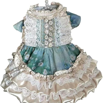 Fashion Sweet Puppy Dog Lace Princess Dress for EXTRAL Small and Small Dog C-Green Large