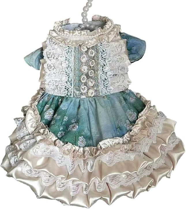 Fashion Sweet Puppy Dog Lace Princess Dress for EXTRAL Small and Small Dog C-Green X-Small