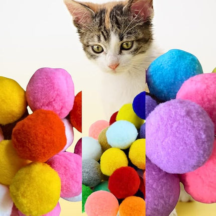Premium Soft Pom Pom Balls for Kittens - Lightweight, Interactive, Assorted Colors - Plush Toy for Kitten Training and Play - Pet Products for Cats (Mixed Sizes 20 Balls)