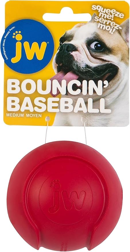 JW Pet Company iSqueak Bouncin' Baseball Dog Toy, Medium (Colors Vary)