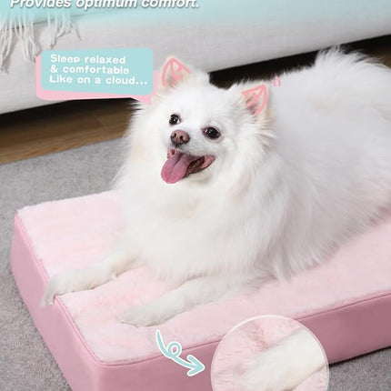 KSIIA Orthopedic Dog Bed Waterproof Pet Bed for Small Dogs Deluxe Plush Washable Dog Bed with Egg Crate Foam & Removable Cover, 23 x 17 Inch, Pink