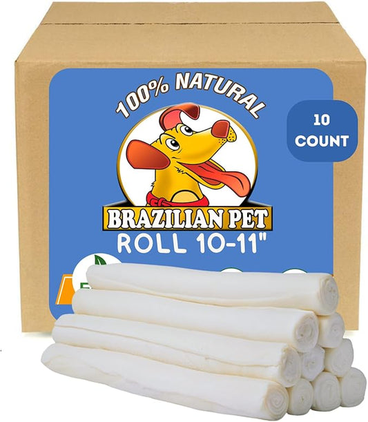 Brazilian Pet All Natural Treats Rawhide Retriever Beefhide Rolls Dog Chews Bones, Single Ingredient - Long Lasting Chew 10-11" (10 Count)