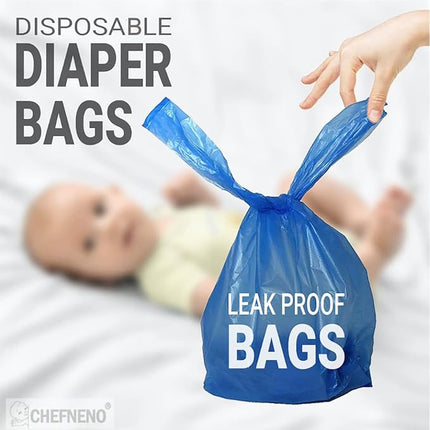 Baby Diaper Bag Disposable (500 Count, Blue) Fresh Baby Powder Scented Easy Tie Handles Bulk Diaper Sacks Disposable Dog Poop Bags Cat Litter Clump & Poop Bags Sanitary Pads Disposal Bags (500 Bags)