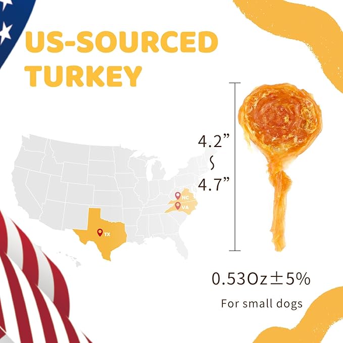 iPaw Turkey Tendon for Dogs, Ingredient Sourced from USA, Hypoallergenic, All Natural Human Grade Puppy Chew, Dog Treats for Signature Series, Rawhide Alternative, 4 Units/Pack Lollipop (Small)