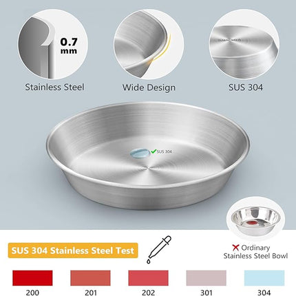 6-Pack Stainless Steel Cat Food Bowls, Shallow Whisker-Friendly Non-Slip Silicone Base Metal Dishes, Easy to Clean Indoor Water Flat Plates for Cat, Kitten, Small Dog (5.9")