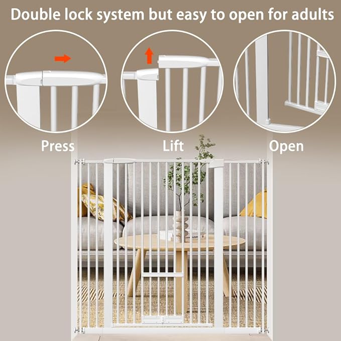 40.55" Tall 1.37" Ultra Narrow Spacing 30.12-45.87" Wide Dogs Pets Baby Gate with Cat Door for Doorway Safety Proof Indoor Puppy Pressure Mounted No Drill Black Metal Hallway