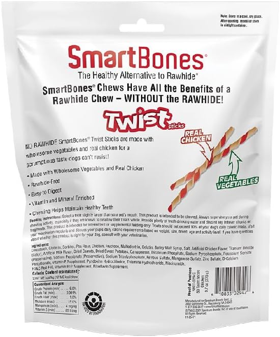SmartBones Smart Twist Sticks, Rawhide Free Dog Chew Sticks, Made With Real Chicken, 50 Sticks , 9.7 Ounce (Pack of 1)