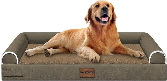 Large Dog Bed Orthopedic Washable: Beds Bolster XL Bed Big XLarge Dogs Memory Foam Couch Sofa Waterproof with Removable Cover - Brown