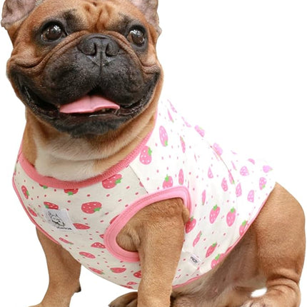 iChoue 100% Breathable Cotton French Bulldog Halloween Cartoon T Shirts Cute Clothes for Dogs Vest Tank Tops Puppy Frenchie Pug Small Puppy English Boston Terrier Strawberry - Medium