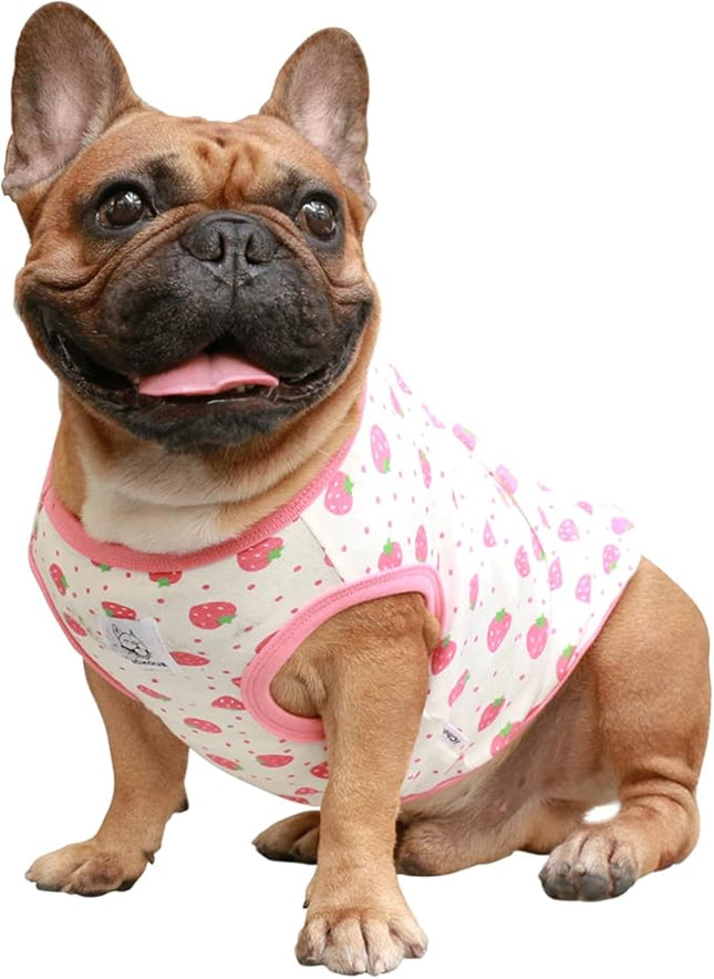 iChoue 100% Breathable Cotton English Bulldog Halloween Cartoon T Shirts Cute Clothes for Medium Large Dogs Vest Tank Tops Terrier Pitbull Strawberry - XXLarge