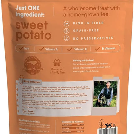 Davie's Sweet Potato Dog Treats - Healthy Dog Chews, Low Fat, Made in USA, 1 lb Bag - Pack of 5