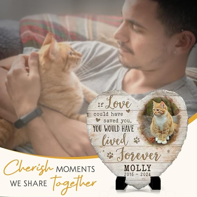 Custom Memorial Stones for Cats - 'If Love Could Have Saved You' Pet Memorial Heart Stone - Condolences Gift for Loss - Cat Paw Prints - Choose Heartfelt Quote