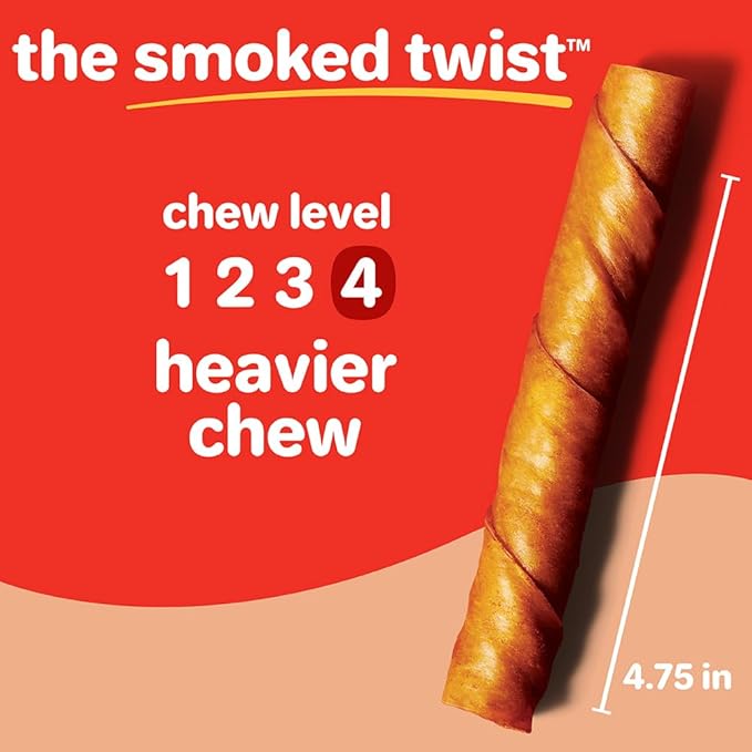 Hartz Oinkies Smoked Twists with Naturally Smoked Pork Rawhide-Free Dog Treats, Highly Digestible Long Lasting Dog Chews, 20 count
