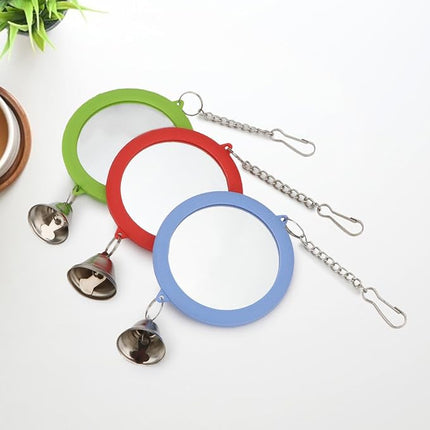 Hypeety Pet Bird Mirror with Bell Interactive Parrot Toy Bird Cage Mirror for Cockatiel Parakeets Canaries Budgie (RED)