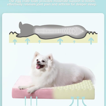 KSIIA Orthopedic Dog Bed Waterproof Dog beds for Medium Dogs Deluxe Plush Washable Pet Mat with Egg Crate Foam & Removable Cover, 29 x 18 Inch, Pink