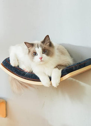 Cat Shelf with Comfortable Cushion - Curved Cat Shelves and Perches for Wall (Medium Size) - Wall Mounted Cats Furniture for Sleeping, Playing, Climbing, and Lounging