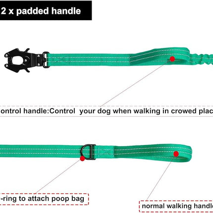 ICEFANG Tactical Dog Leash,K9 Training Walking Bungee Lead with 2 Control Handle,Heavy Duty Quick Release Metal Clasp,for Medium Large Breed (Teal, 6 FT)