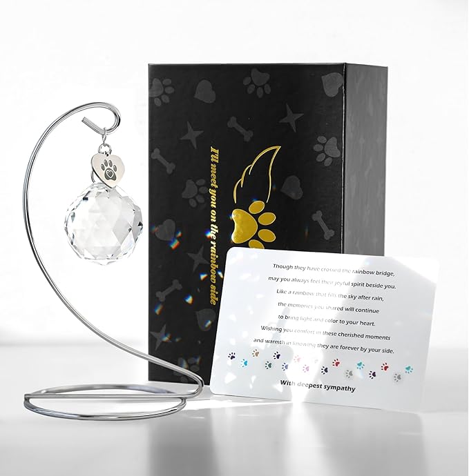 Dog Memorial Gifts, Elegant Pet Sympathy Suncatcher Loss of Dog, Modern Remembrance Prism for Lost Pets with Gift Box and Keepsake Card, Crystal Sun Catcher in Memory of Pet Cat