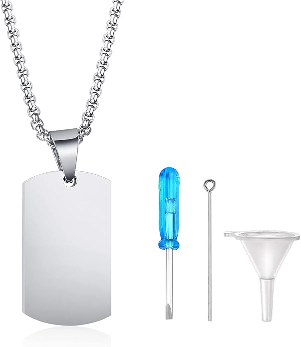 VNOX Personalized Customizable Photo Text Cremation Urn Necklace for Ashes Holder Dog Tag Pendant Family Pet Memorial Keepsake Jewelry for Men Women