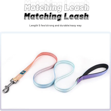 Roses&Poetry Dog Collar and Leash Set for Large Dogs, Reflective Dog Collars and Leades with Gradient Azure, Buckle Adjustable Durable Pet Collars Leash for Medium Large Dogs （Azure-L