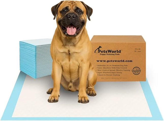 PETSWORLD 2XL Puppy Pads, 28x44 Inch, 50 Count| Ultra-Absorbent, Leak-Proof Dog Pee Pads for Potty Training