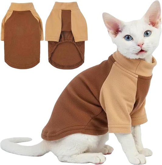T'CHAQUE Cat Pajamas - Soft Cat Clothes& Shirts & Pajamas with Sleeves, Stretchy Sweater, Pullover Kitten Clothes, Darkbrown, Small