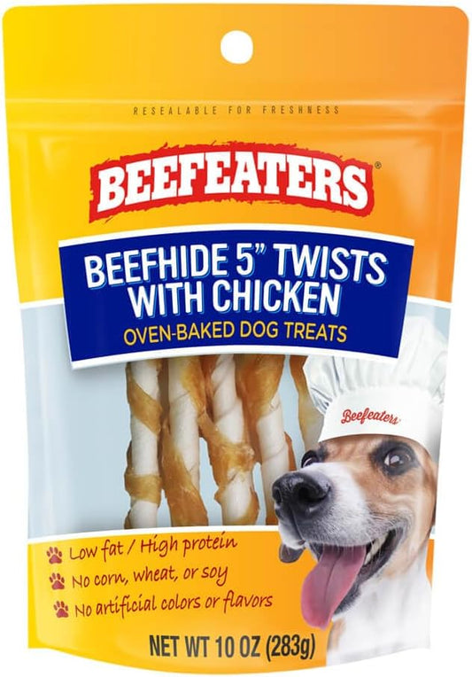 Beefeaters Beefhide 5in Twist with Real Chicken – Protein-Rich Dog Treats for Clean Teeth, Ideal for Training & All Dog Sizes