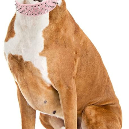 Hoot PU Leather Adjustable Spiked Studded Dog Collar 2" Wide 43 Spikes (L(Neck 21"-24"), Pink)