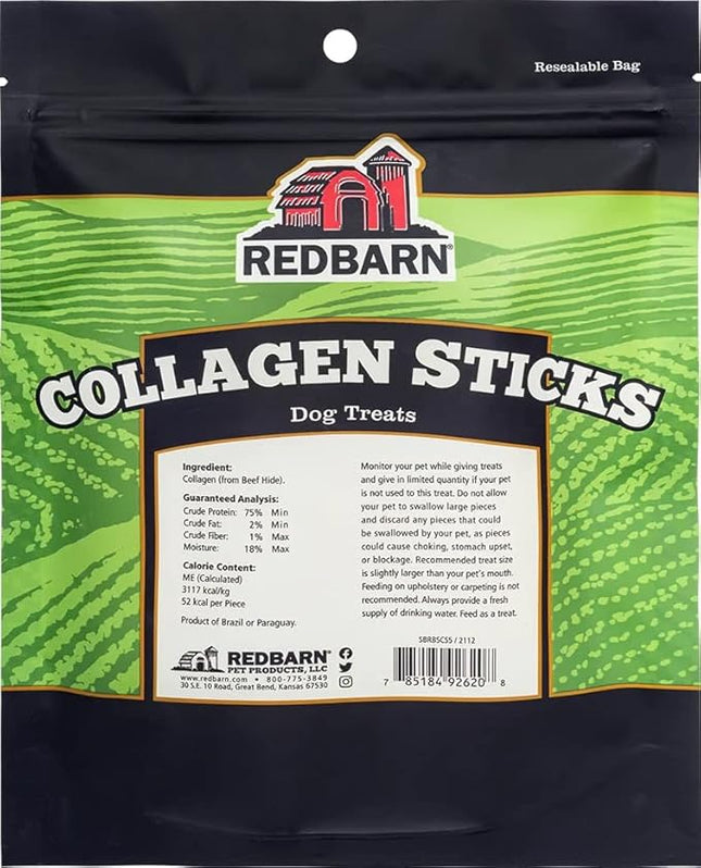 Redbarn Pet Products All-Natural Small 6" Beef Collagen Sticks for Dogs - Long Lasting Low-Odor Alternative to Traditional Rawhide & Bully Sticks - Supports Healthy Joints, Skin, & Coat - 5 Pack