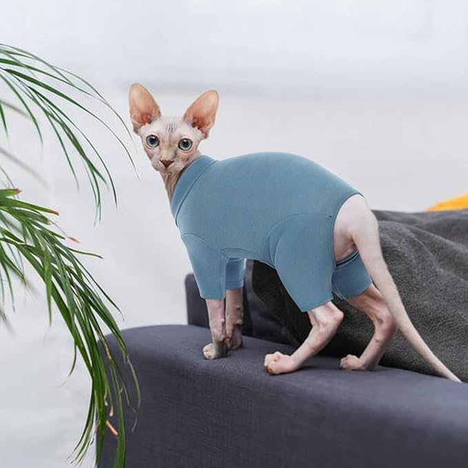 ROZKITCH Cat Clothes for Cats Only Male Female, Breathable Soft Jumpers for Sphynx Only, Coat with Four Legs, Warm Sweater T-Shirt Pajamas Jumpsuit Vest Cornish Rex, Devon Rex, Peterbald Blue S