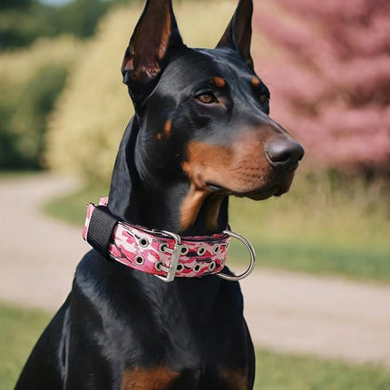 Dog Collar for Large Dogs - 2" Wide Tactical Collars with Handle for Extra Large Breed Dogs, Military Heavy Duty 1/3" Thick Nylon Pet Collar Camo Pink M
