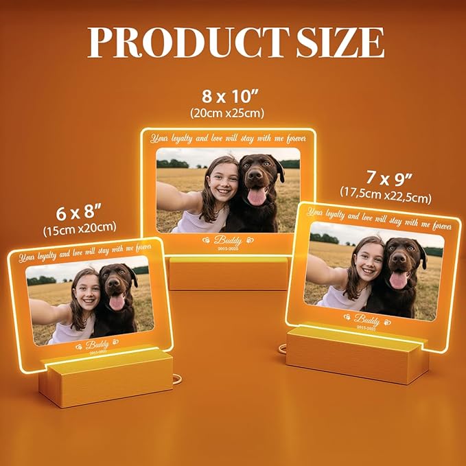 Personalized Pet Memorial Gifts, Dog Memorial Gifts for Loss of Dog, Pet Loss Gifts in Memory of Dog Night Lights, Custom Dog Memorial Plaque, Cat Memorial Photo Frame, Pet Sympathy Gifts