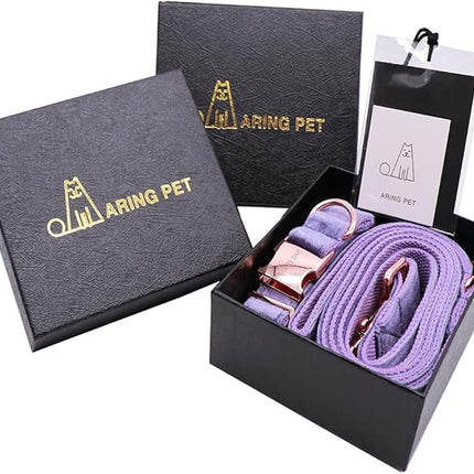 ARING PET Velvet Dog Collar and Leash Set, Soft Purple Dog Collar and Leash, Adjustable Collars for Dogs