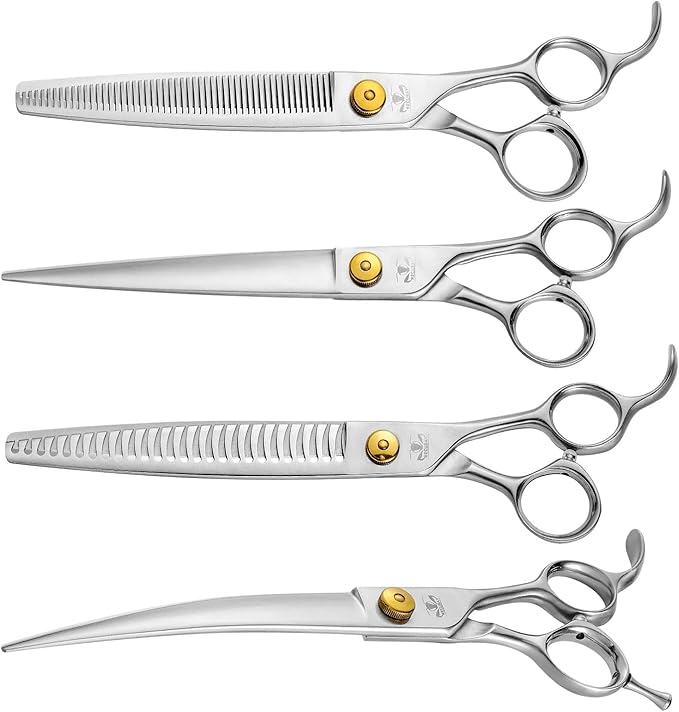Gold Mantis Grooming Shears, Set with Matte Deluxe 440C Stainless Steel, Professional Grooming Scissors Kit, Any Skill Level(8.0" 4 Piece Set)