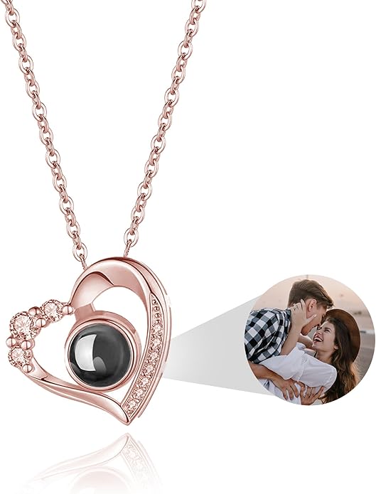Easycosy Personalized Picture Necklace Projection Necklace with Photo Inside - Custom Photo Heart Pendant Necklace - Photo Gifts Valentines Birthday Love Memorial Gifts for Girlfriend Wife Women