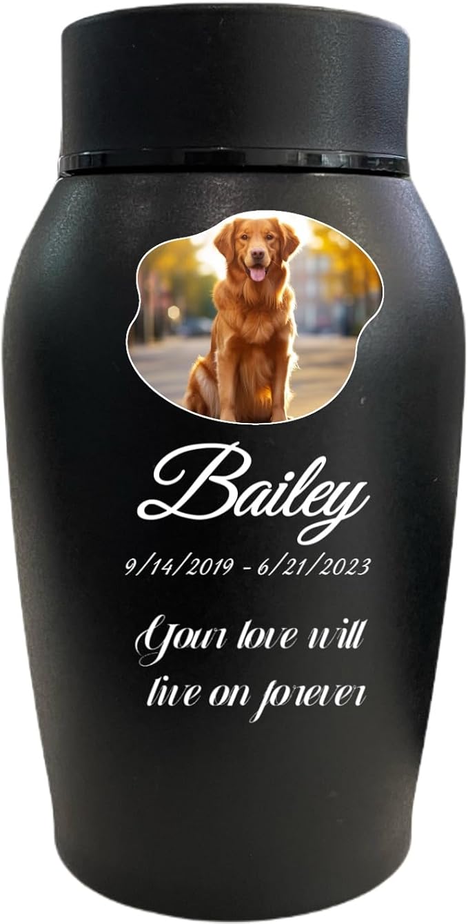 Personalized Dog Urn, Stainless Steel Cremation urns for Pets Ashes, Custom Photo Pet Memorials Pet Urn, CremationUrn for Pet Ashes(Heteroideus)