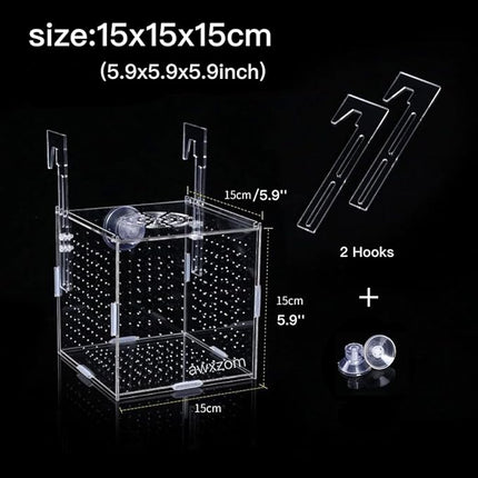 Acrylic Fish breeding Box, Acrylic Fish Isolation Box, Fish Separator for Aquarium, Hatchery Incubator with Suction Cups for Small Baby Fishes Shrimp Clownfish Guppy (5.9 * 5.9 * 5.9inch)