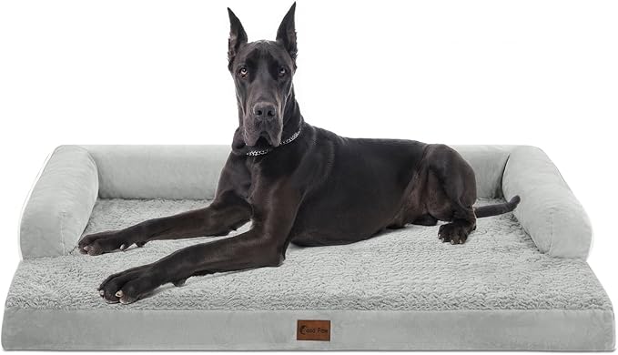 XXL Dog Bed with Bolsters, Orthopedic Dog Bed for Extra Large Dogs, Waterproof Pet Couch Beds XLarge, Big Pet Sofa with Removable Washable Cover, Nonskid Bottom (XX-Large,Grey White)