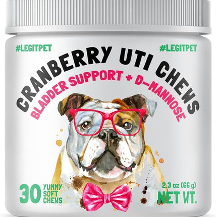 Cranberry UTI Chews for Dogs Bladder Support + D-Mannose Supports Kidney Urinary Tract and Bladder Health Natural Cranberry Wellness Supplement Immune System Booster Natural Pet Antioxidant 30 Chews