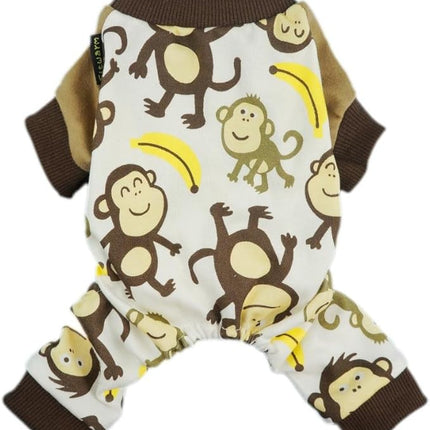 Fitwarm Monkey Dog Pajamas, Cute Dog Clothes for Small Dogs Boy Girl, Pet Onesie Clothing, 100% Breathable Cotton, Brown, Large