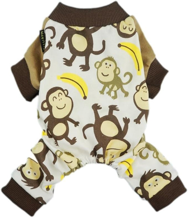 Fitwarm Monkey Dog Pajamas, Cute Dog Clothes for Small Dogs Boy Girl, Pet Onesie Clothing, 100% Breathable Cotton, Brown, Medium