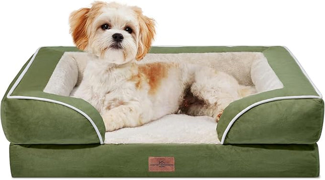 Comfort Expression Orthopedic Dog Bed for Medium Dogs 28x19 Inch, Waterproof Egg Crate Foam Medium Pet Bed with Removable Bolsters, Dog Couch with Washable Cover & Non-Slip Bottom, Light Green