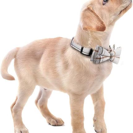 Faleela Soft &Comfy Bowtie Dog Collar,Detachable and Adjustable Bow Tie Collar,for Small Medium Large Pet (L, Beige)