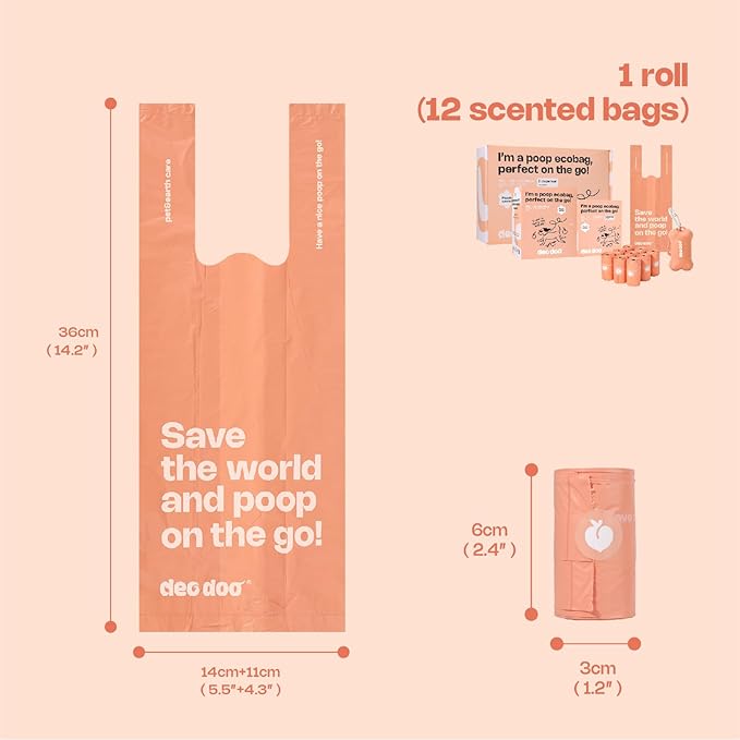 Dog Poop Bags with Handles 30 Rolls 360 Counts Big Sizes Leak Proof and Extra Thick Waste Bags Refill Rolls for Walking Small Medium Large Dogs Cats Litter Peach Scented