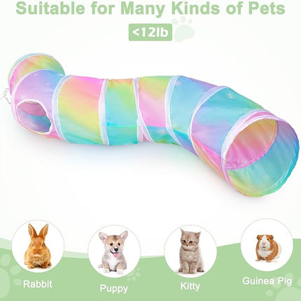 Glittme Cat Tunnel, Cat Tunnels for Indoor Cats, S-Shape Cats Cave with Cat Toys, Foldable Cat Tubes and Tunnels for Cats, Rabbit, Puppy, Guinea Pig
