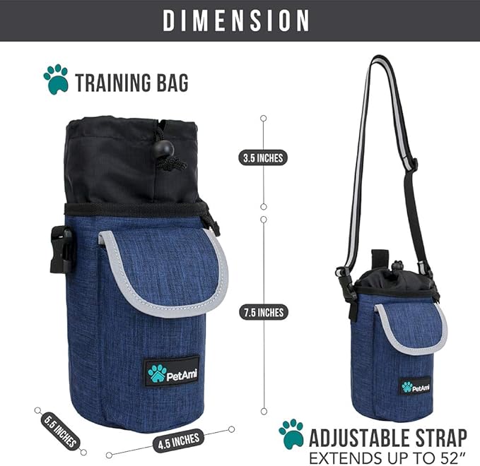PetAmi Dog Treat Pouch, Large Pet Training Treat Pouch with Pocket, Dog Trainer Essentials Supply Holder with Poop Bag Dispenser, Training Bag for Kibbles Toys, 3 Ways to Wear (Navy)