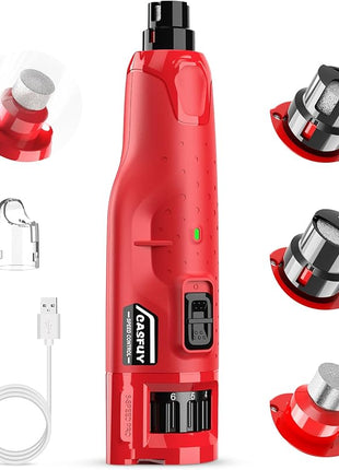 Casfuy Dog Nail Grinder Quiet - (45db) 6-Speed Pet Nail Grinder with 2 LED Lights for Large Medium Small Dogs/Cats, Professional 3 Ports Rechargeable Electric Dog Nail Trimmer with Dust Cap(Red)