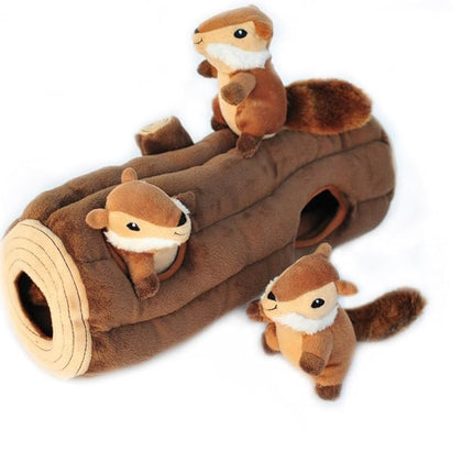 ZippyPaws Burrow- Interactive Dog & Puppy Toys for Boredom, Stimulating Pet Products to Keep them Busy, Hide & Seek Plush Dog Puzzles, Squeaky Toy for Enrichment, For Small & Medium Dogs- Chipmunk Log